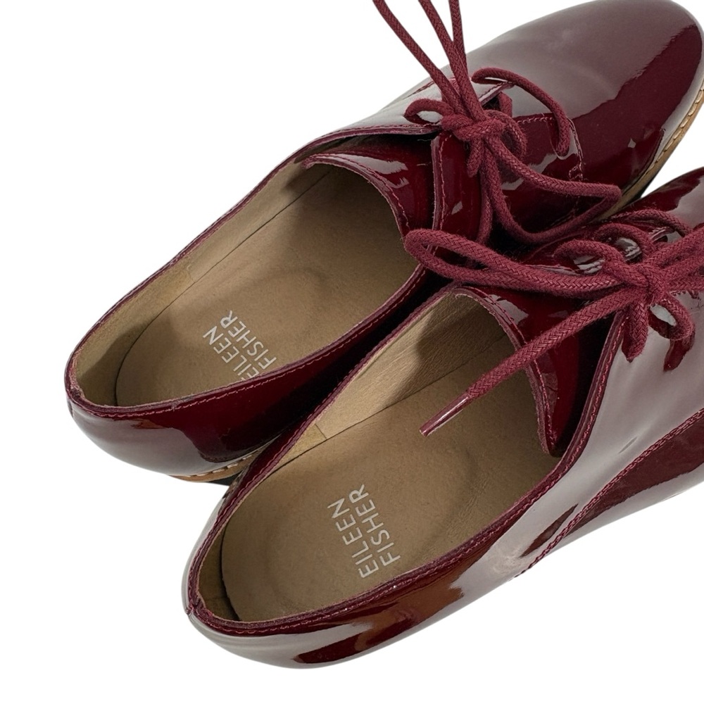 EILEEN FISHER Eddy Derby Shiny Patent Red loafers shoes 6.5 - Picture 4 of 9
